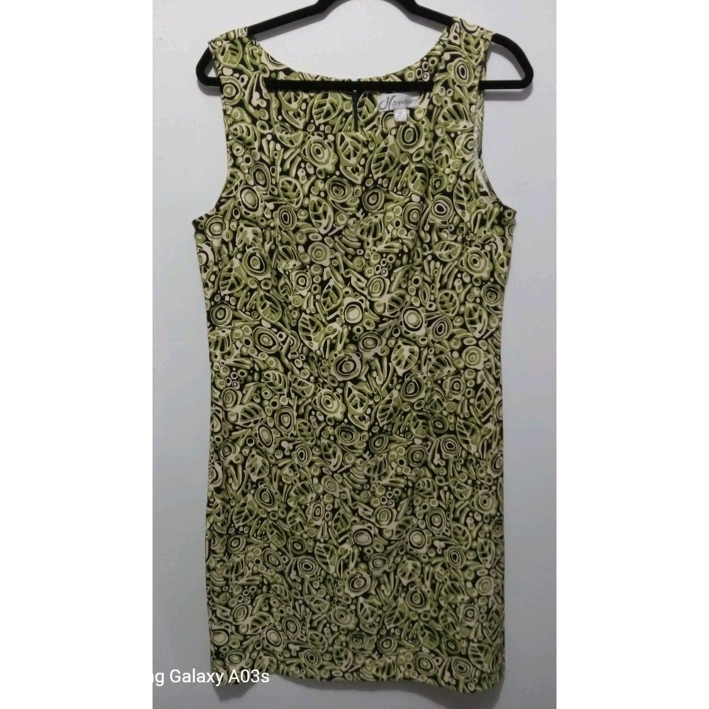 Dressbarn Women's Green Geometric Sleeveless Dress - Size 14 Career